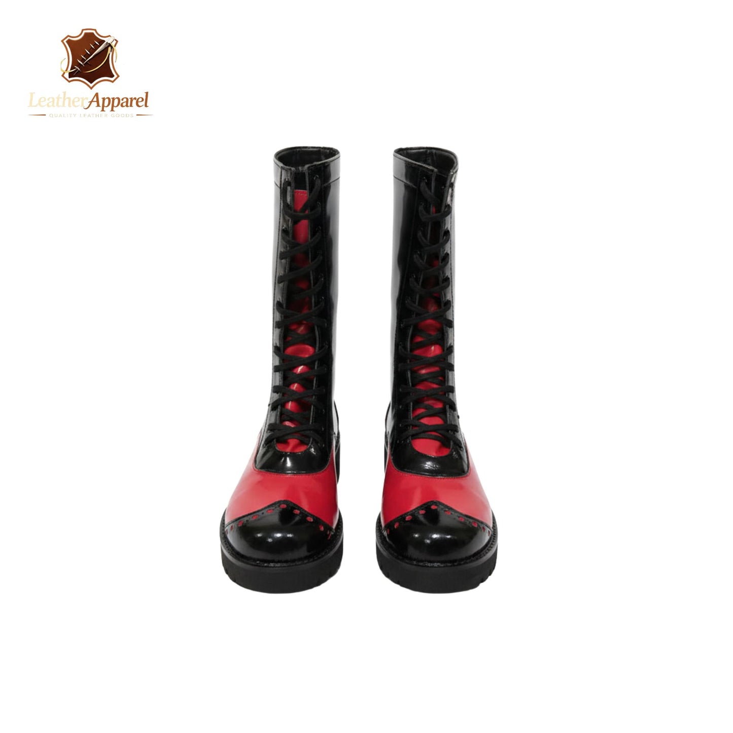 Pro Wrestling Boots – High Top Lace Up | Black & Red Patent Finish