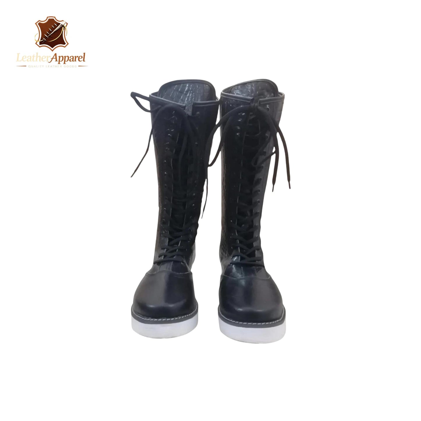 Pro Wrestling Boots – Classic High Top Lace Up | Black with White Sole