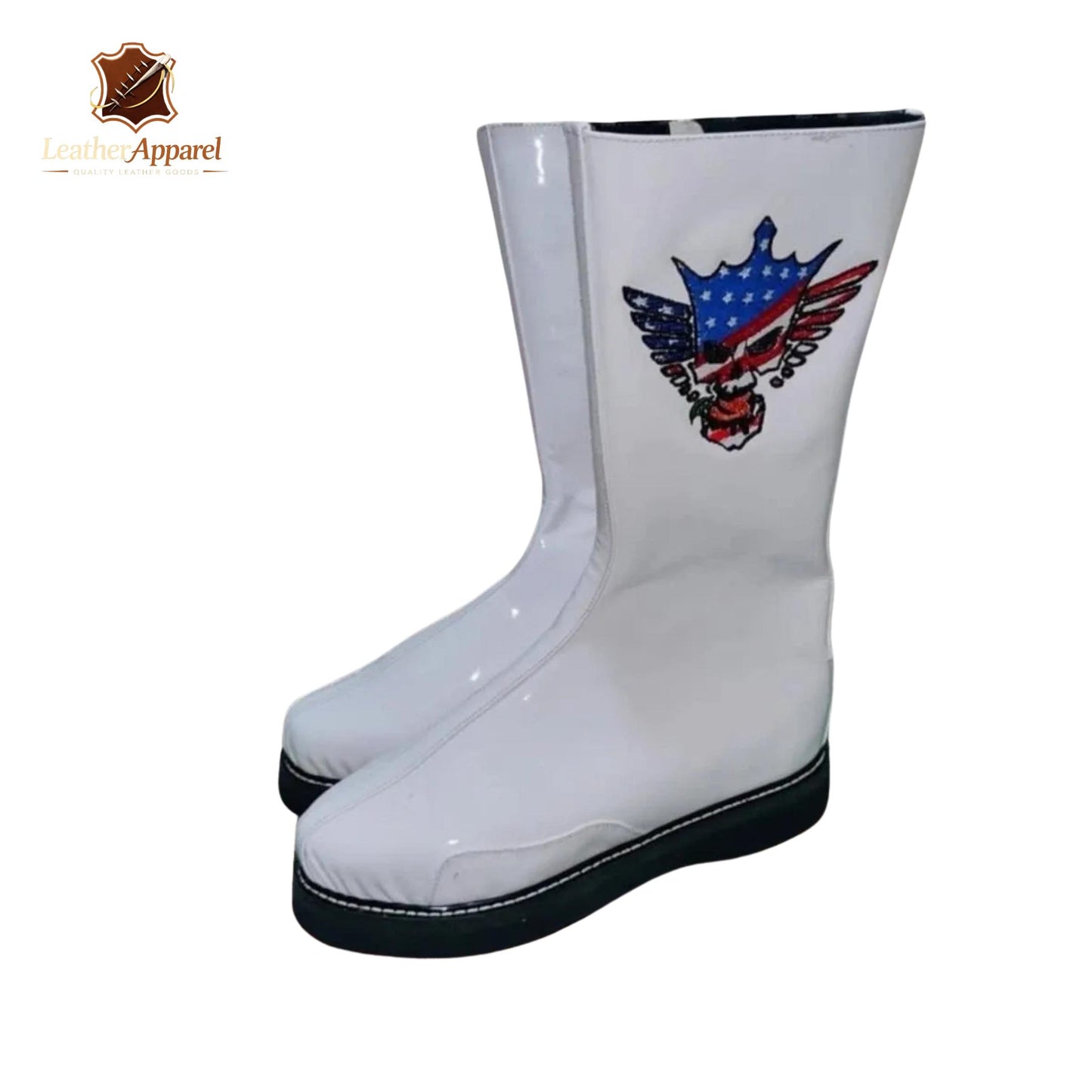 Patriot Wrestling Boots – White High Top with USA Emblem | Side Strap