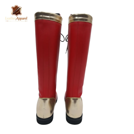 Royal Champion Wrestling Boots – Red & Gold Knee High | Lace Up