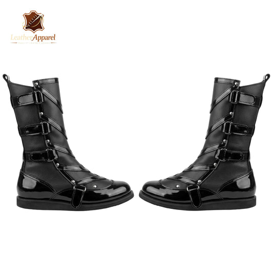 Shadow Enforcer Wrestling Boots – Black Tactical Knee High | Multi-Strap Buckle