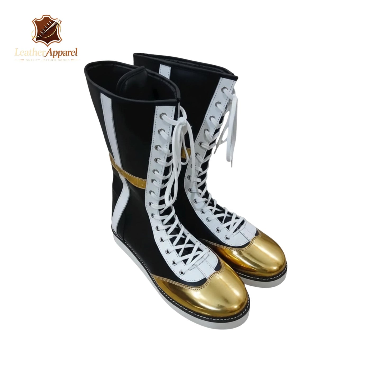 Pro Boxing & Wrestling Boots – High Top Lace Up | Black Gold White