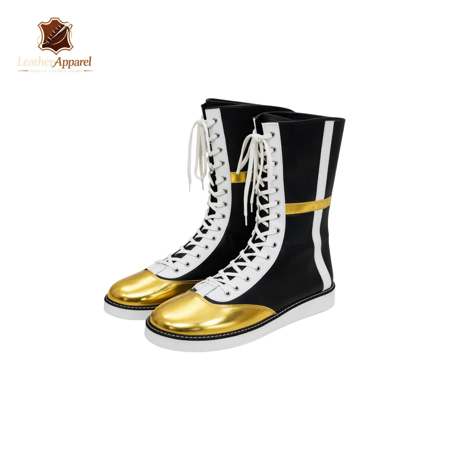 Pro Boxing & Wrestling Boots – High Top Lace Up | Black Gold White