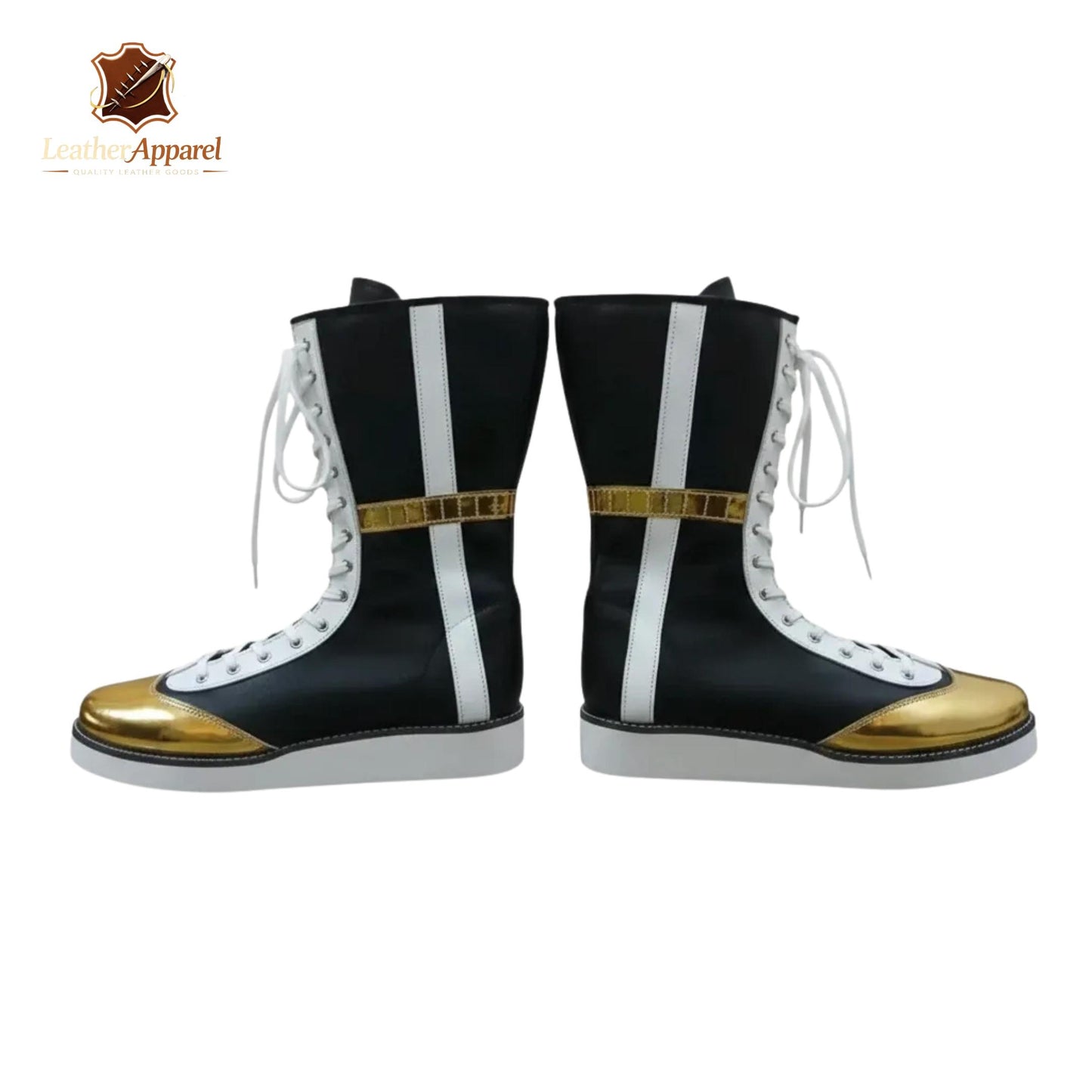 Pro Boxing & Wrestling Boots – High Top Lace Up | Black Gold White