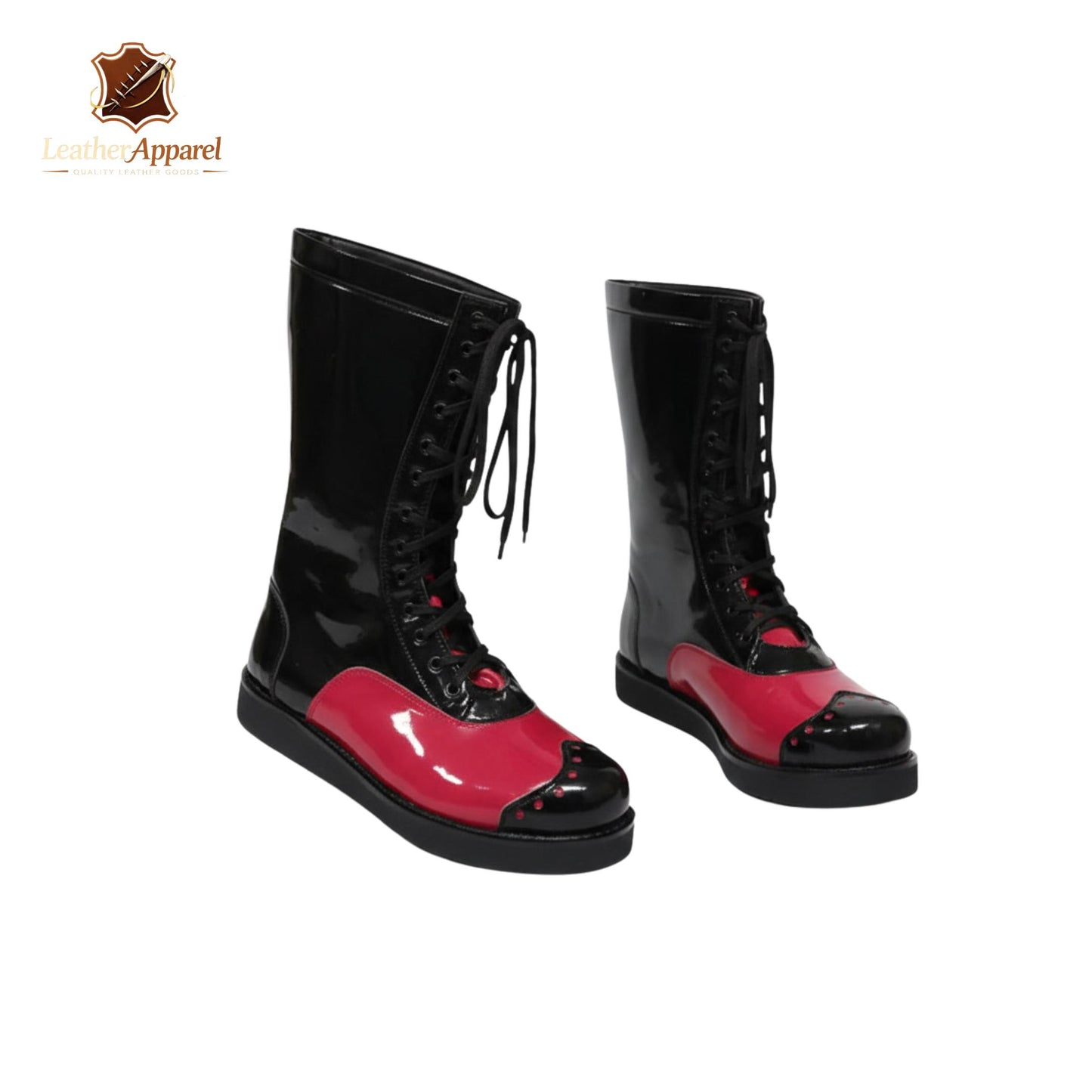 Pro Wrestling Boots – High Top Lace Up | Black & Red Patent Finish