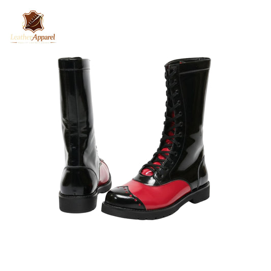 Pro Wrestling Boots – High Top Lace Up | Black & Red Patent Finish