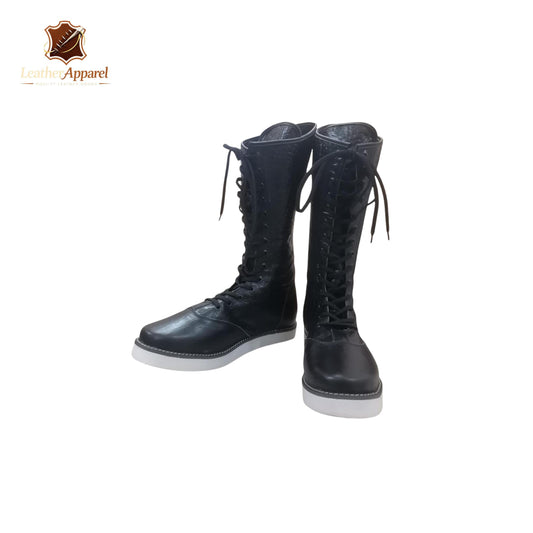 Pro Wrestling Boots – Classic High Top Lace Up | Black with White Sole