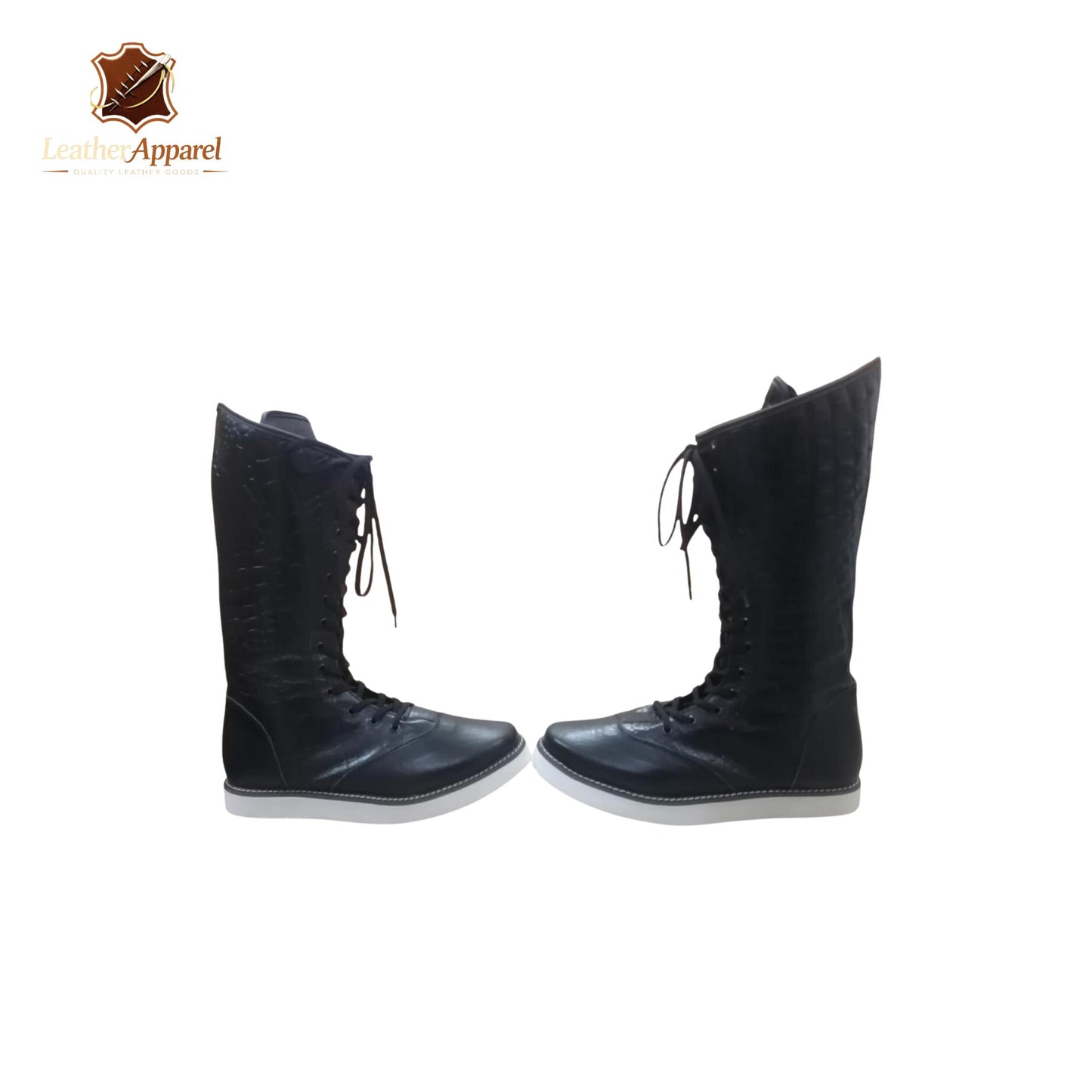 Pro Wrestling Boots – Classic High Top Lace Up | Black with White Sole