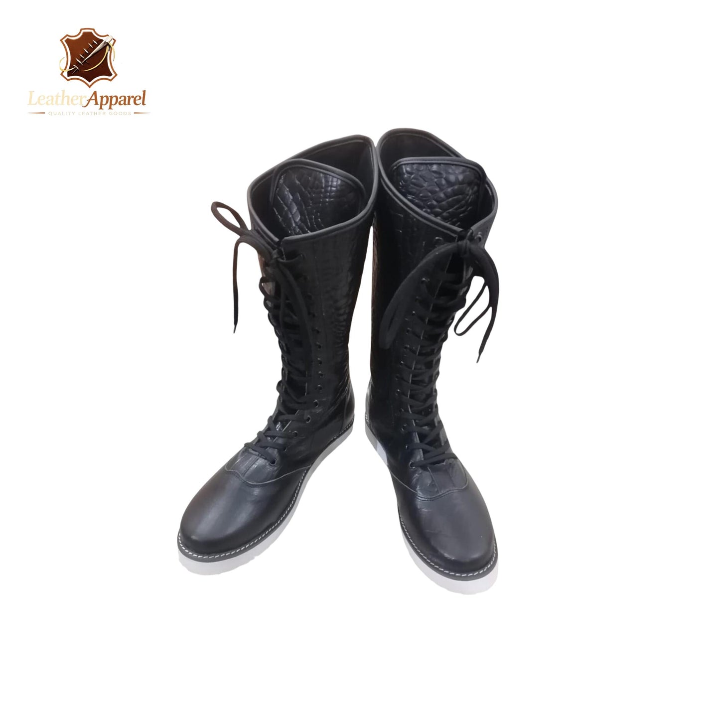 Pro Wrestling Boots – Classic High Top Lace Up | Black with White Sole