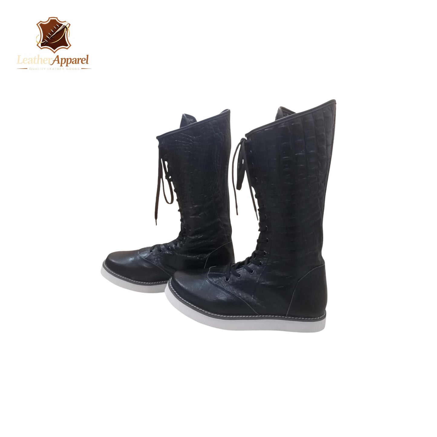 Pro Wrestling Boots – Classic High Top Lace Up | Black with White Sole
