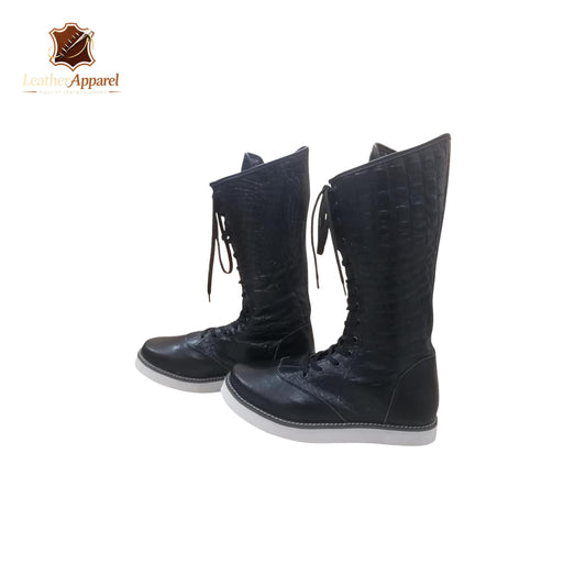 Pro Wrestling Boots – Classic High Top Lace Up | Black with White Sole