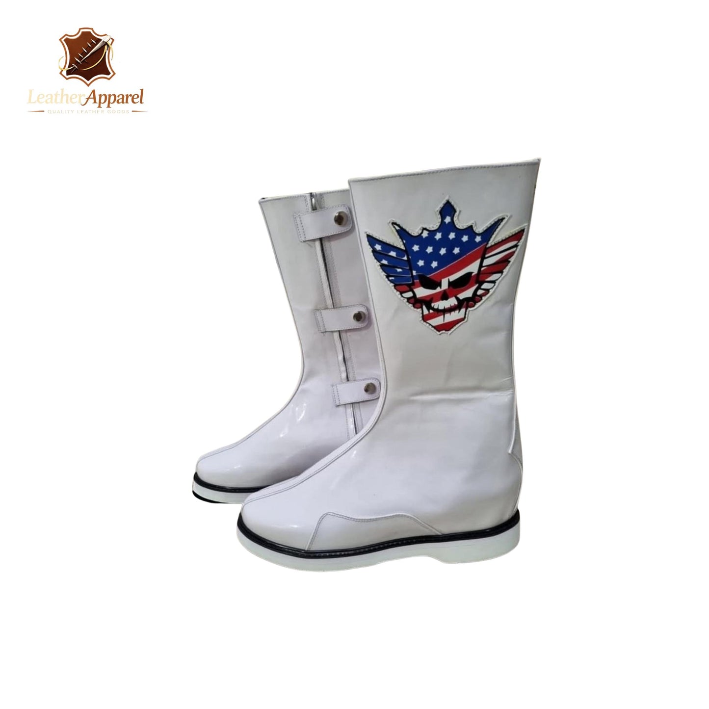 Patriot Wrestling Boots – White High Top with USA Emblem | Side Strap