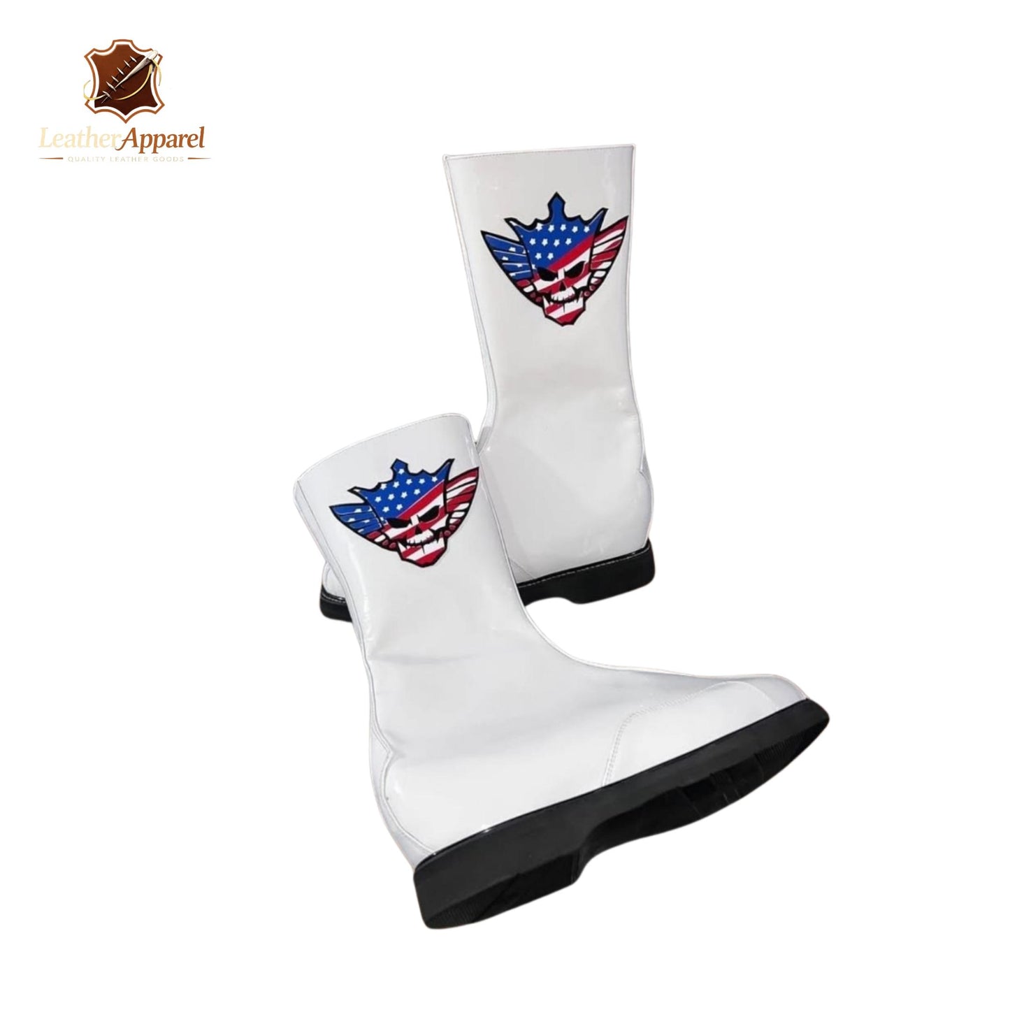 Patriot Wrestling Boots – White High Top with USA Emblem | Side Strap