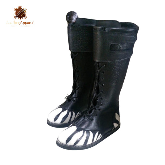 Venom Strike Wrestling Boots – Black & White Flame High Top | Side Strap