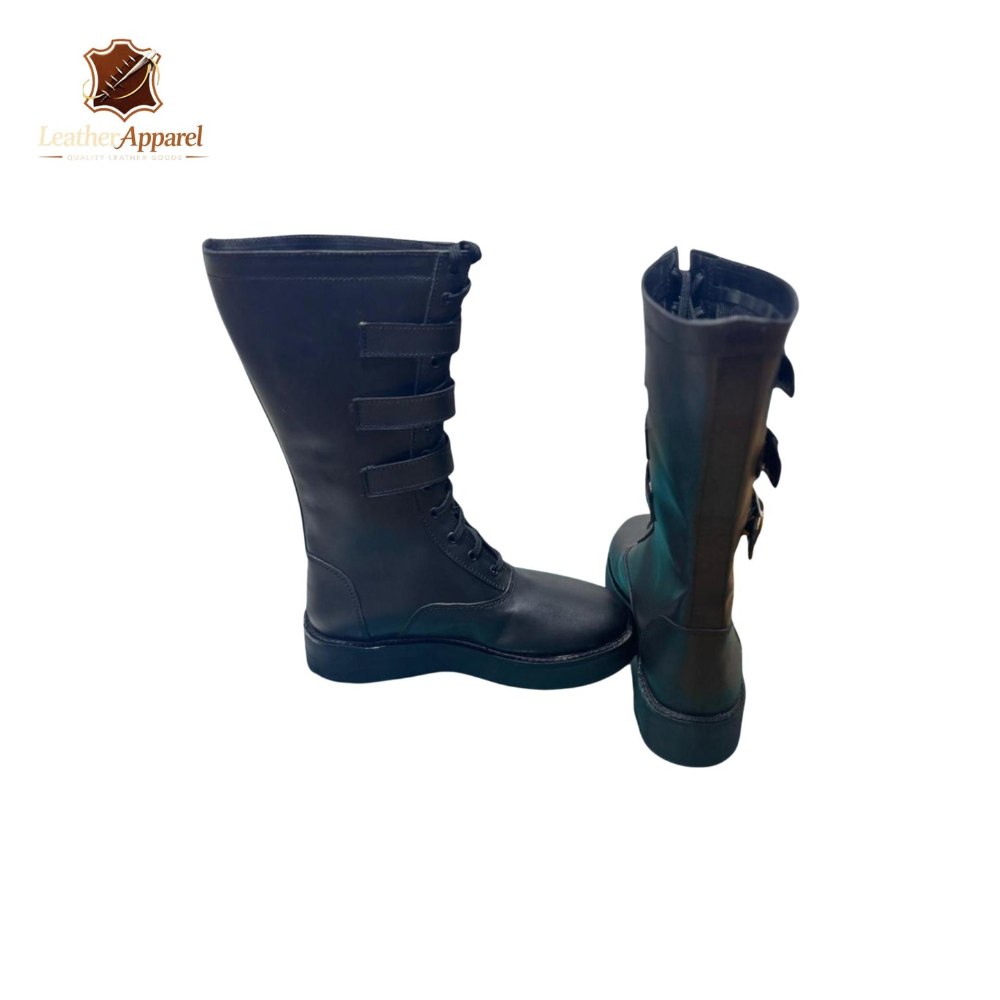 Tactical Combat Wrestling Boots – Knee High Black | Triple Strap Lace Up