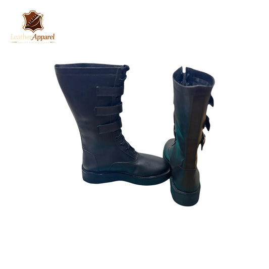Tactical Combat Wrestling Boots – Knee High Black | Triple Strap Lace Up