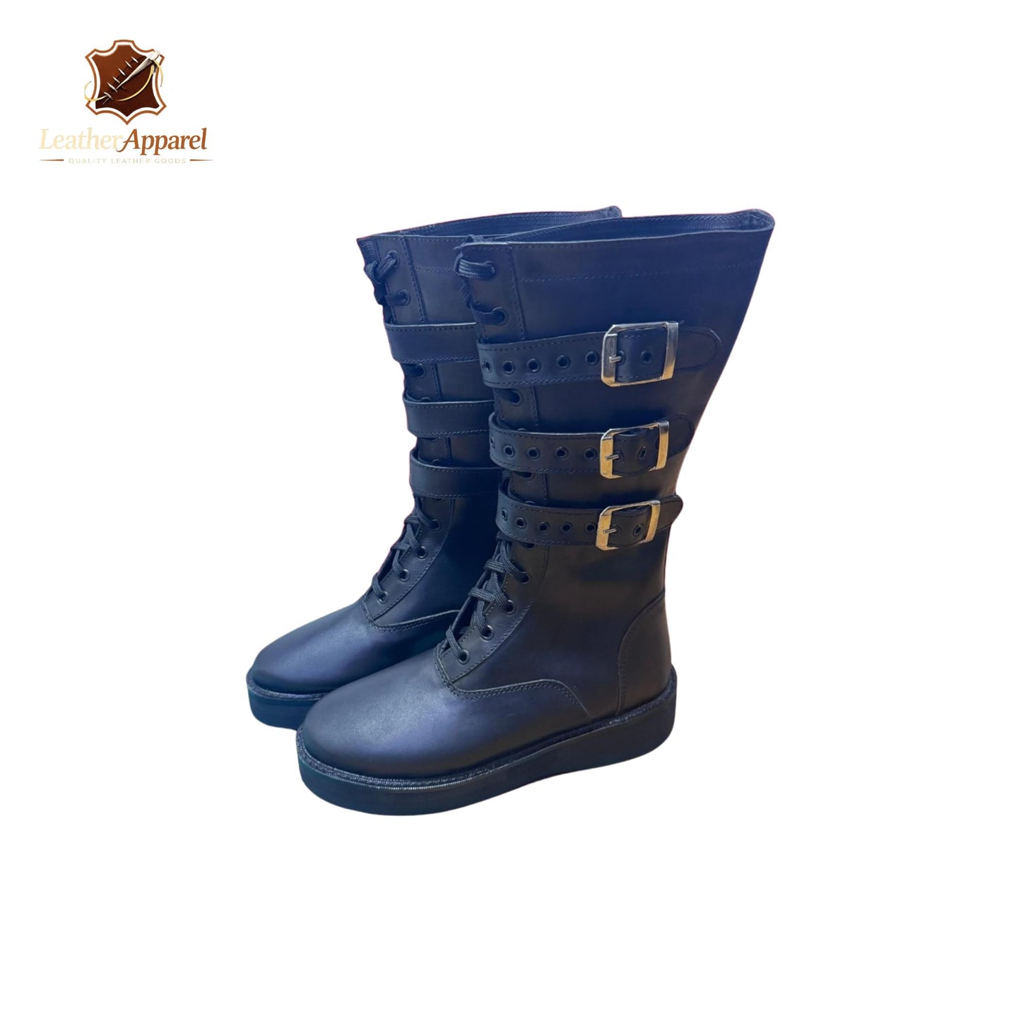 Tactical Combat Wrestling Boots – Knee High Black | Triple Strap Lace Up
