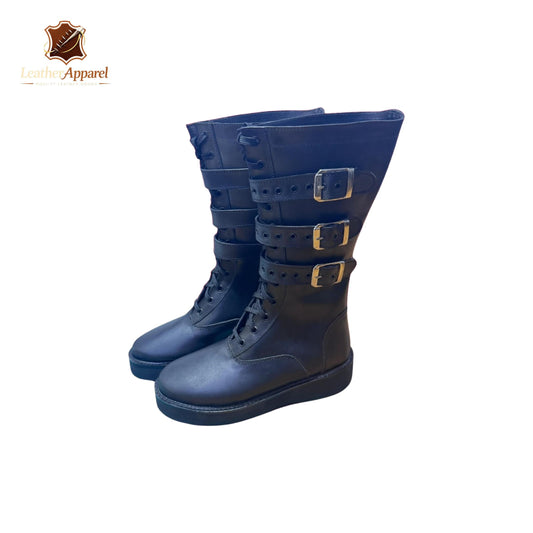 Tactical Combat Wrestling Boots – Knee High Black | Triple Strap Lace Up