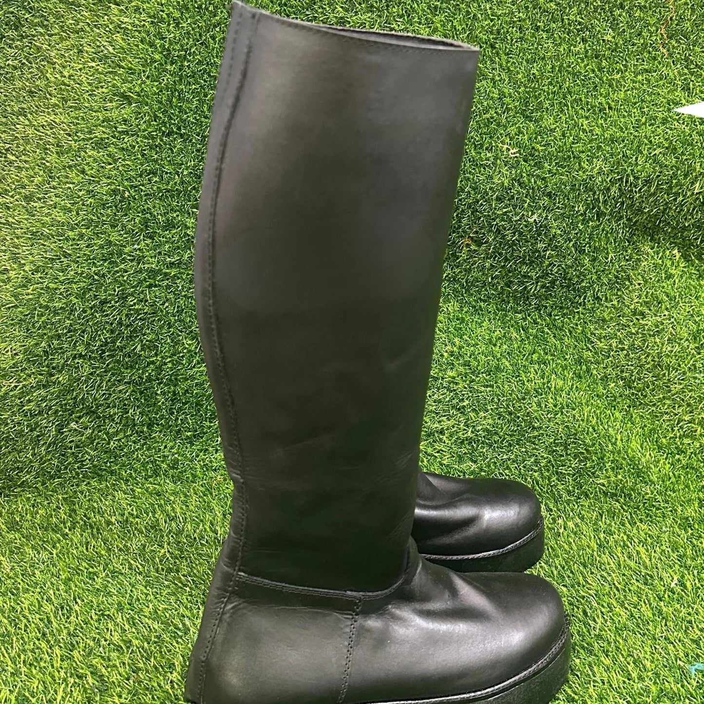 Classic Knee High Wrestling Boots – All Black Leather | Platform Sole