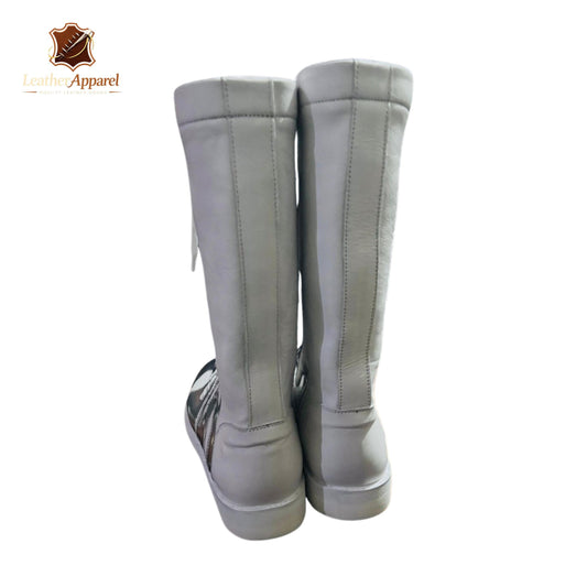 Chrome Star Wrestling Boots – Silver Metallic Knee High | Full Lace Up