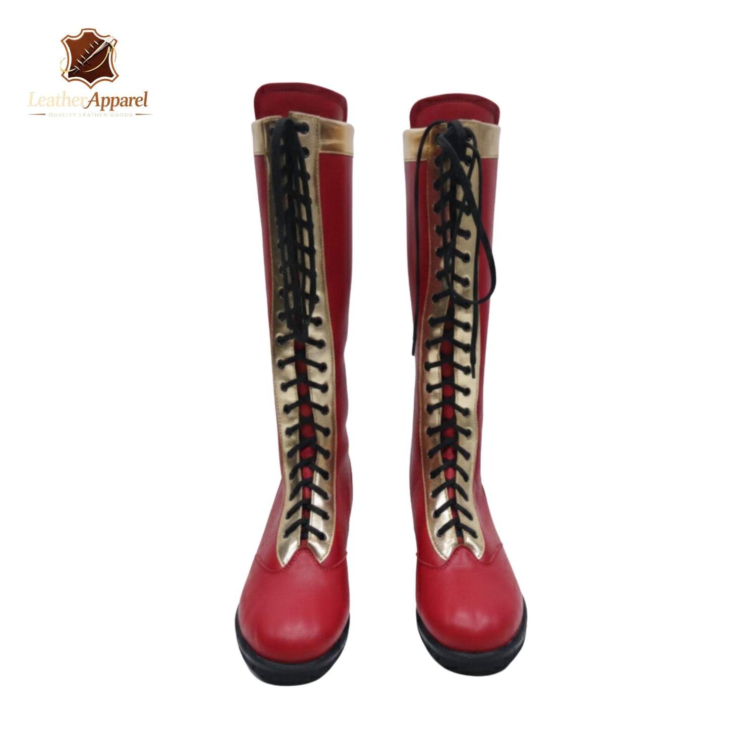 Royal Champion Wrestling Boots – Red & Gold Knee High | Lace Up