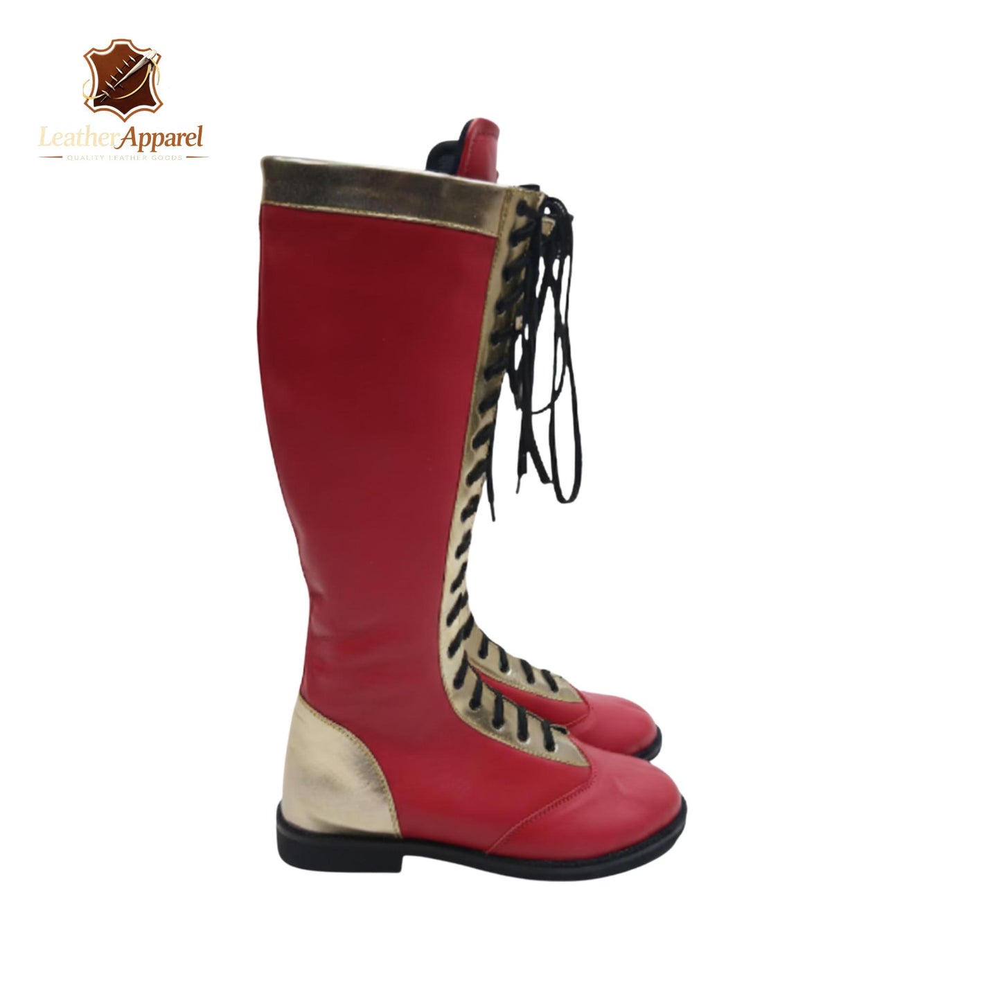 Royal Champion Wrestling Boots – Red & Gold Knee High | Lace Up