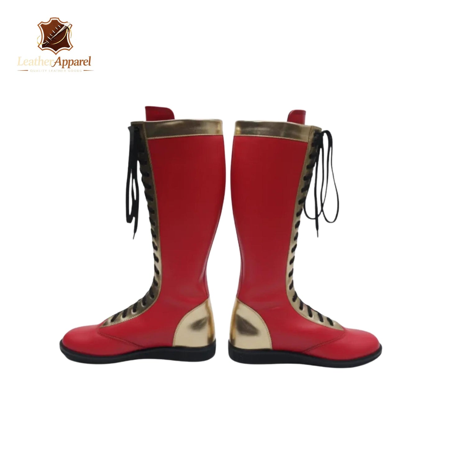 Royal Champion Wrestling Boots – Red & Gold Knee High | Lace Up