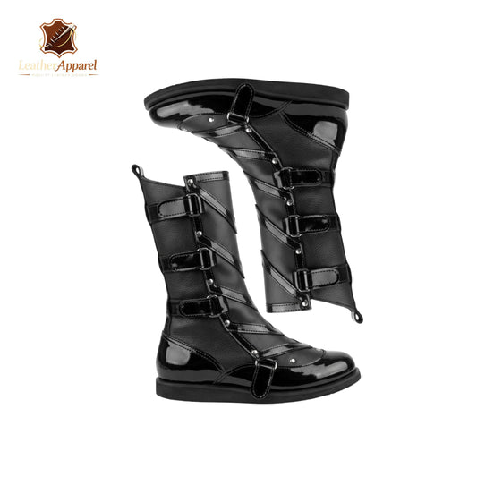 Shadow Enforcer Wrestling Boots – Black Tactical Knee High | Multi-Strap Buckle