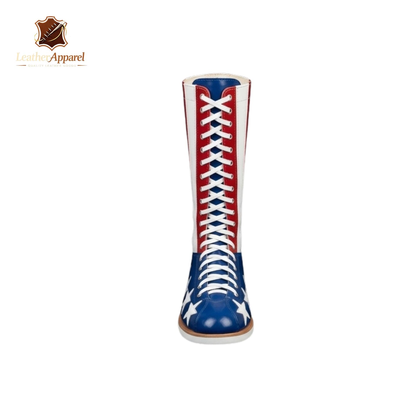 Stars & Stripes Wrestling Boots – USA Flag Knee High | Red White Blue Lace Up