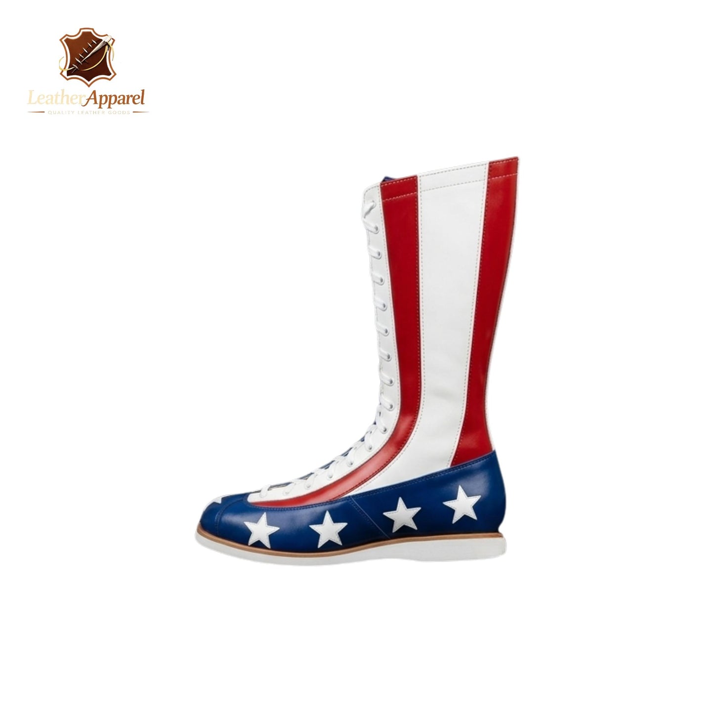 Stars & Stripes Wrestling Boots – USA Flag Knee High | Red White Blue Lace Up