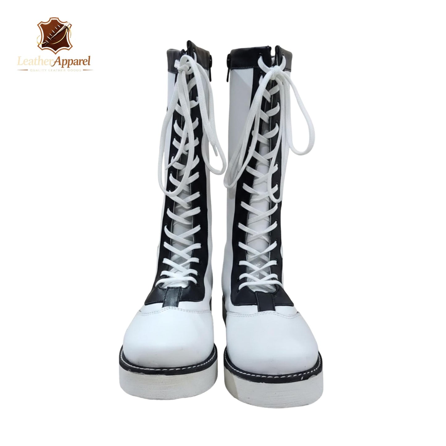 All-Star Hero Wrestling Boots – White Knee High with Black Star | Lace Up