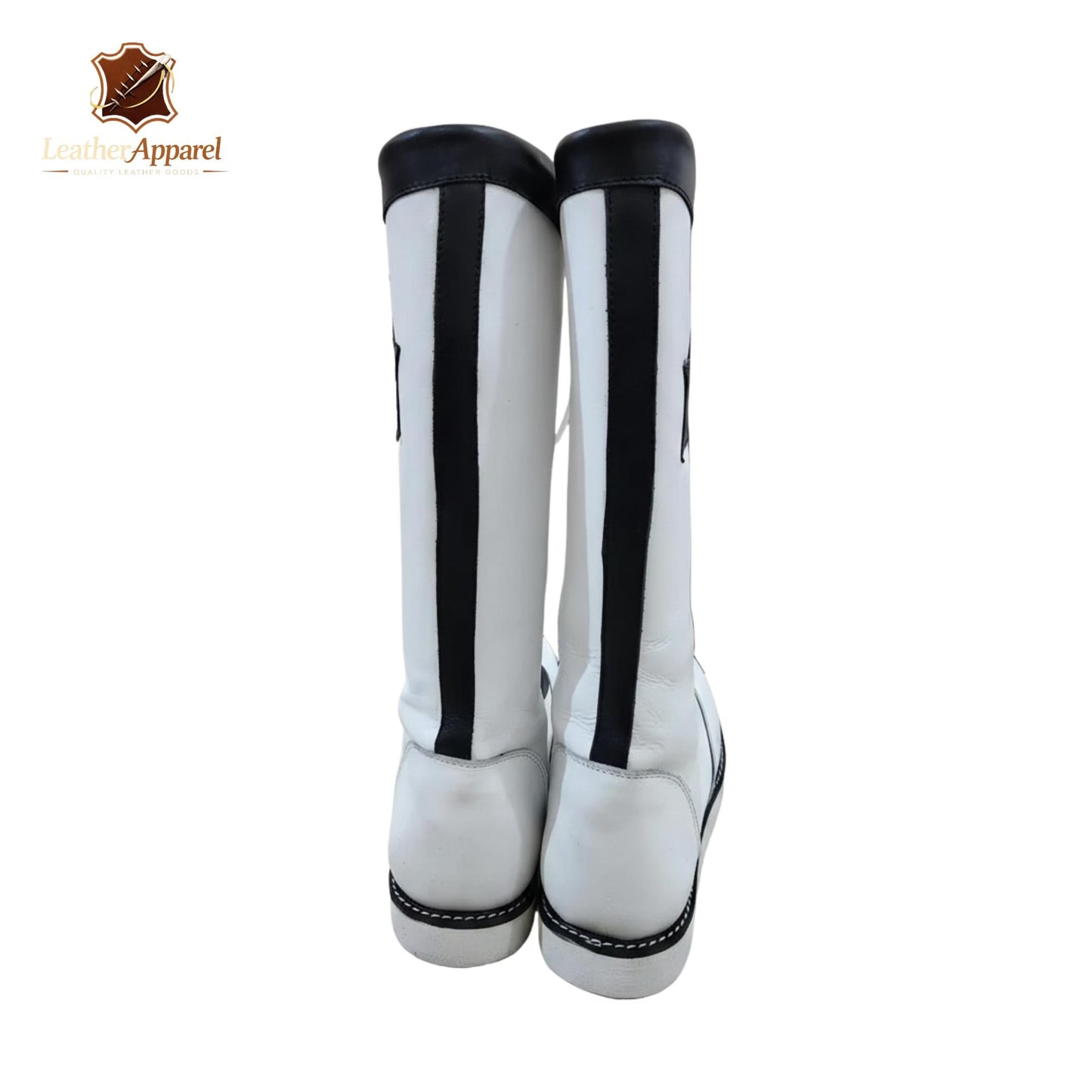 All-Star Hero Wrestling Boots – White Knee High with Black Star | Lace Up